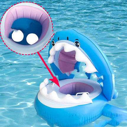 Inflatable Swimming Ring For Kids With Awning Shark Seat Ring Baby Float For Swimming Pool Toys Seat Removable Water Ring