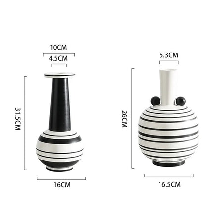 Simple Ceramic Vase Creative Hand-painted Black And White Striped Ornaments