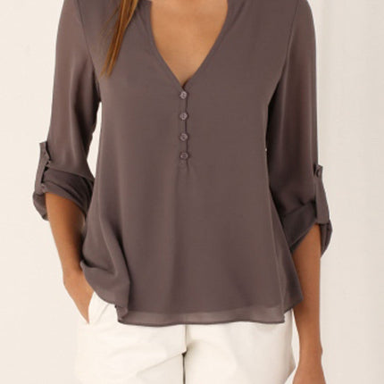 V-neck loose plus size chiffon shirt