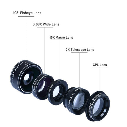 APEXEL Phone lens kit universal 10 in 1 Fisheye Wide Angle macro Lens CPL Filter Kaleidoscope+2X telescope Lens for smartphone