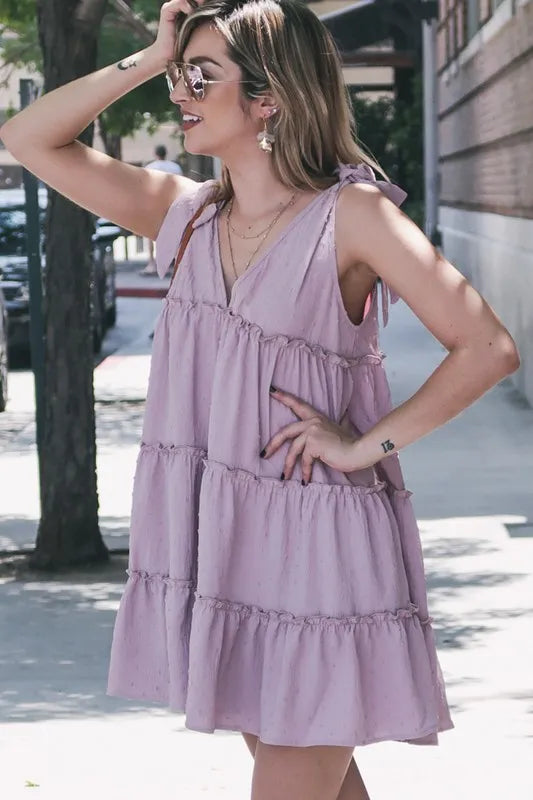 And The Why Polka Dot Textured Layered Flounce Ruffle Dress