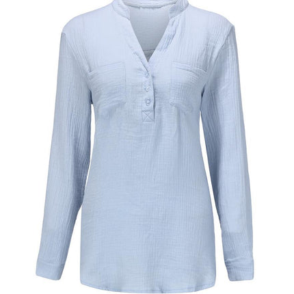 Sexy new double top Pockets cotton and linen loose plus size top for Women