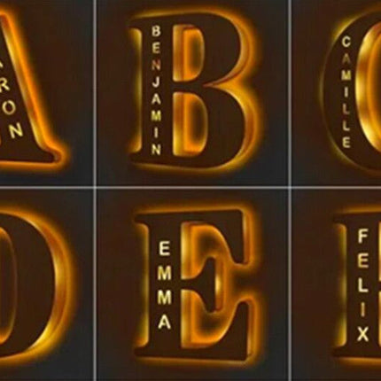 Custom Wooden Engraved USB LED Night Light 24 Letter Bedroom Home Decoration Birthday Gift for Friend Decorative Wall Lamp