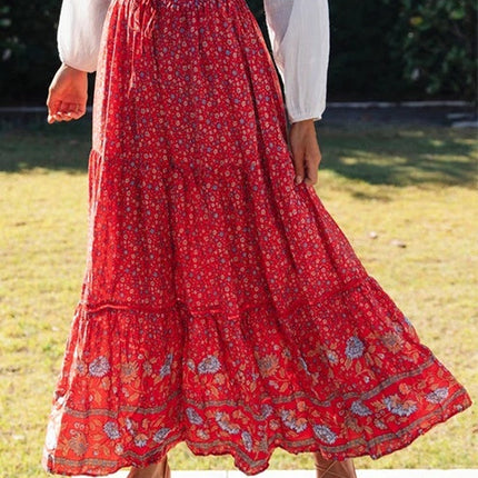 Printed cutout red sunflower skirt
