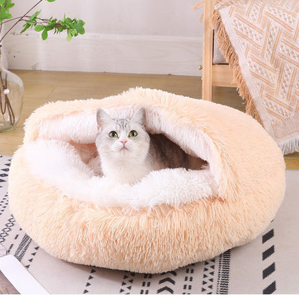 Deep Sleep Half-pack Semi-enclosed Dual-use Plush Round Pet Bed
