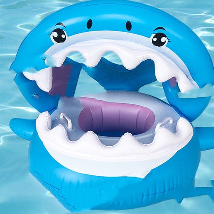 Inflatable Swimming Ring For Kids With Awning Shark Seat Ring Baby Float For Swimming Pool Toys Seat Removable Water Ring