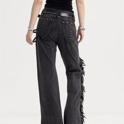 Women's American-style Retro Tassel Patch Stitching Jeans
