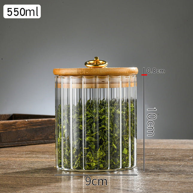 Wooden Lidded Striped Tea And Snacks Storage Jar