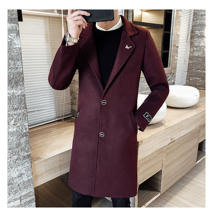 Black fashionable Winter men's long overcoat