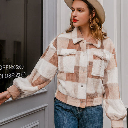 Casual women Camel winter Plaid coat