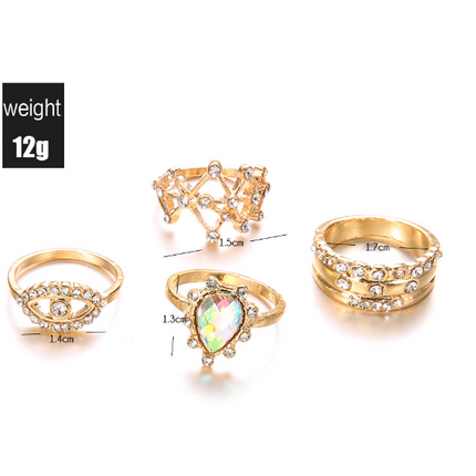 New European and American Personality Fashion Golden Devil''s Eye Star Water Drop Ring 4 Sets of Women''s Cross-border Jewelry