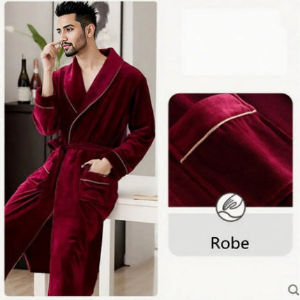 Burgundy island velvet fabric winter unisex flannel robe for men & women