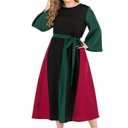 Plus size women's contrast stitching dress