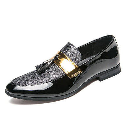 Hairstylist Male Shoe Club Pointed Tassel  Foot Pedals Small Leather Shoes