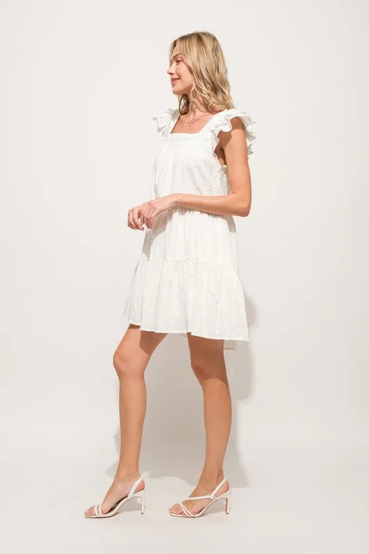 And The Why Origami Pleating Ruffled Sleeve Tiered Dress