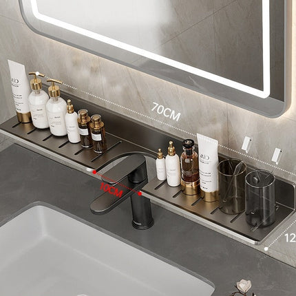 Gun Gray Storage Rack Punch-free Mirror Front Bathroom Faucet Storage Rack Bathroom Table Faucet Rack Alumimum