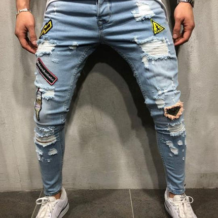 Blue ripped logo jeans