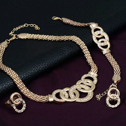 Necklace Earrings Bracelet Ring Jewelry Set European and American Plated 18K Jewelry Four-piece Set