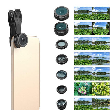 APEXEL Phone lens kit universal 10 in 1 Fisheye Wide Angle macro Lens CPL Filter Kaleidoscope+2X telescope Lens for smartphone