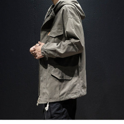 Men's plus size loose hooded drawstring jacket