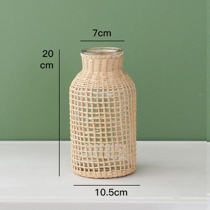 Straw Glass Vase Flower Arrangement Living Room Decoration
