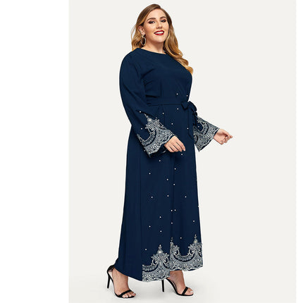 Hot Sale Embroidered Bead Long Sleeve Plus Size Women's Dress
