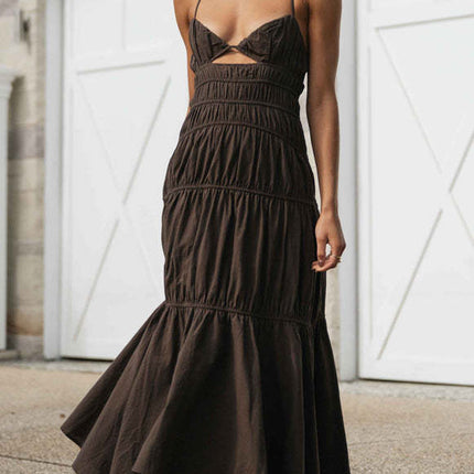 V Neck Back Strap Irregular Long Dress
