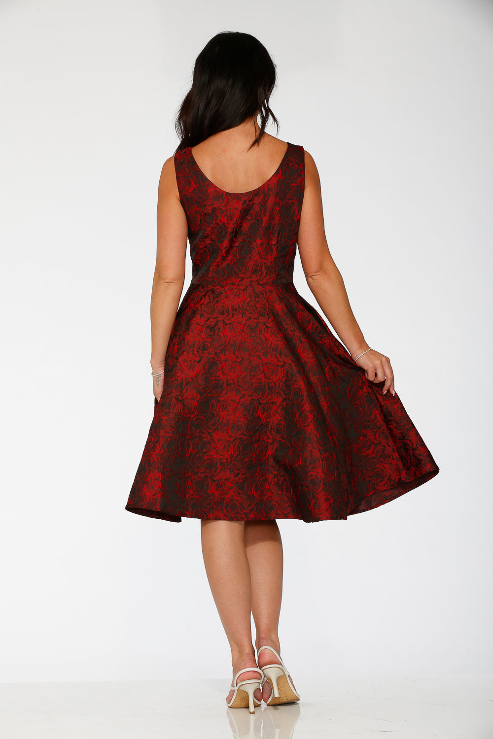 24400 Black Red Rose Brocade Floral Swing Dress