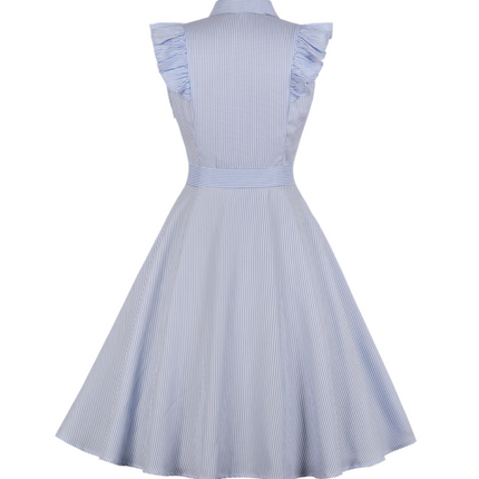 Plus size women's striped ruffled slim retro dress