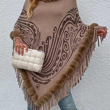 Winter Fur Collar And Fringed Shawl