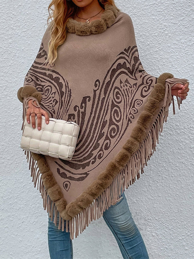 Winter Fur Collar And Fringed Shawl