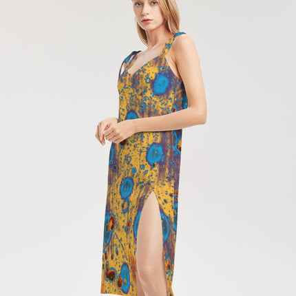 PEACOCK DESIGN BY FLIPSTYLEZ  Women's All-Over Print Tie Strap Split Dress