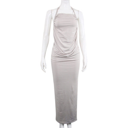 Halter Back Lace-up Bib Type Dress Women