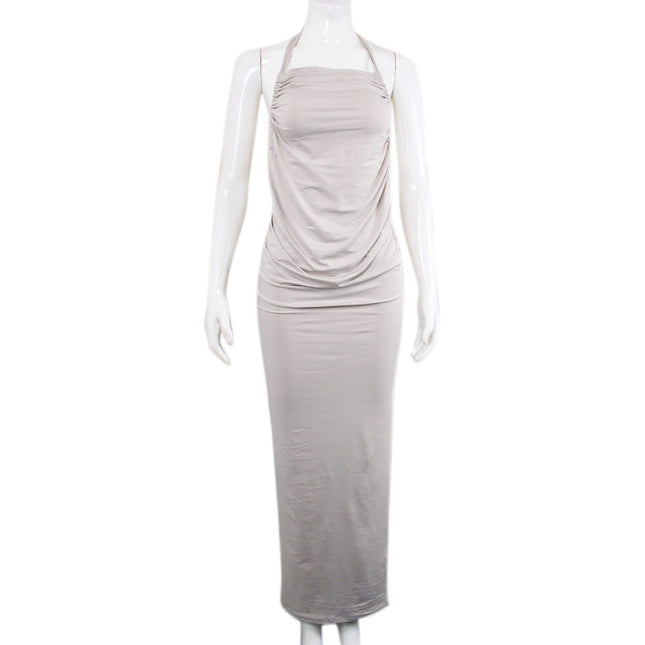 Halter Back Lace-up Bib Type Dress Women