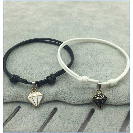 Retro Casual Diamond Red Black Rope Couple Bracelet
