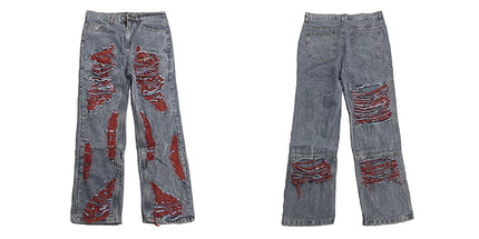 Niche Whisker Ripped Embroidered Jeans