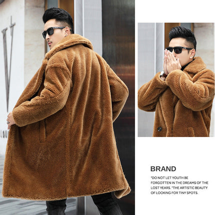 Men's Winter New Thickened Cashmere Long Warm Fur Coat