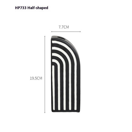 Black And White Striped Ceramic Dried Flower Vase Decorative Art Ornaments