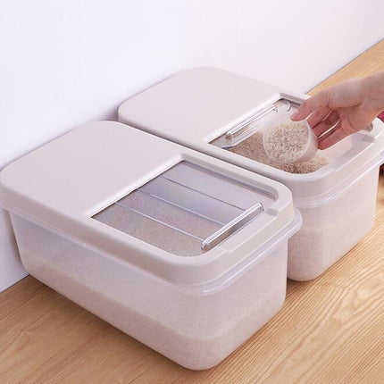 Japanese 10kg plastic barrel kitchen cabinets moistureproof transparent rice storage box with household migang cylinder food box