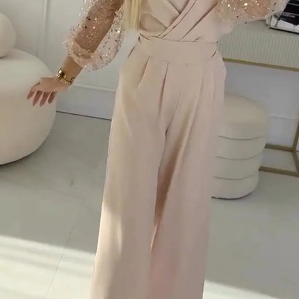Sequined Top Wide Leg Pants Casual Suit Women