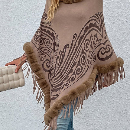 Winter Fur Collar And Fringed Shawl