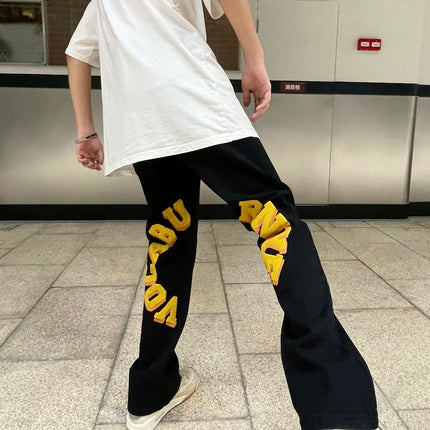 Men's And Women's Towel Embroidered Street Fashion Jeans Trousers