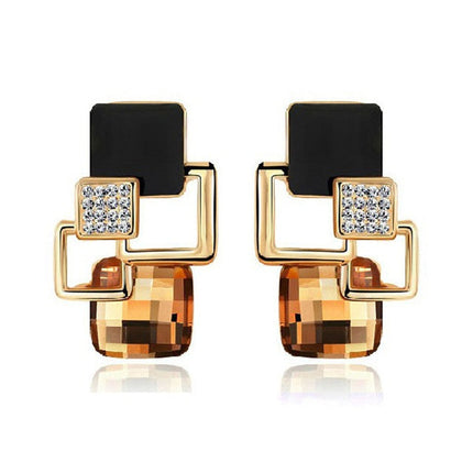 Classic crystal geometric square jewelry set