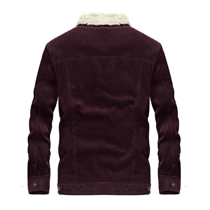 Stand collar corduroy men's loose large size jacket plus velvet thick coat