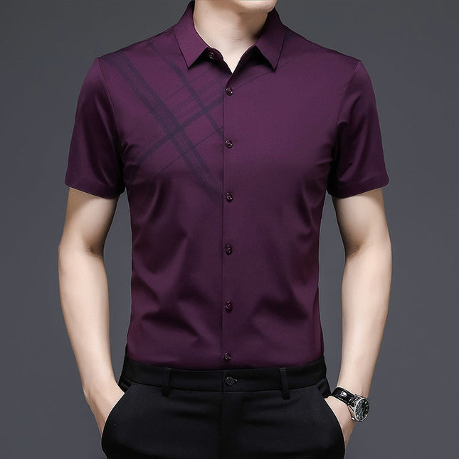 Woodpecker Silk Short Sleeve Shirt Men''s Middle Age