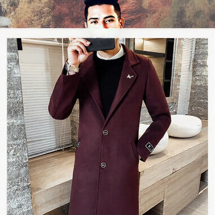 Black fashionable Winter men's long overcoat