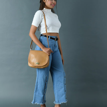The Croco Satchel- Beige