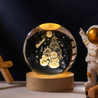 Solid Wood Lamp Holder / Snowman 6cm Crystal Ball