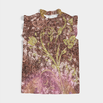 BEAUTIFUL PURPLE GITTER DESIGN CREATED BY FLIPSTYLEZ Women's All-Over Print Ruffle Sleeve Top