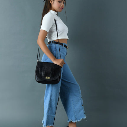 The Croco Satchel- Black